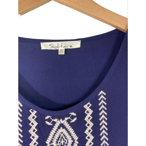 Solitaire Navy Blouse Sleeveless Embroidered Anthropologie Top Size M - Picture 5 of 7